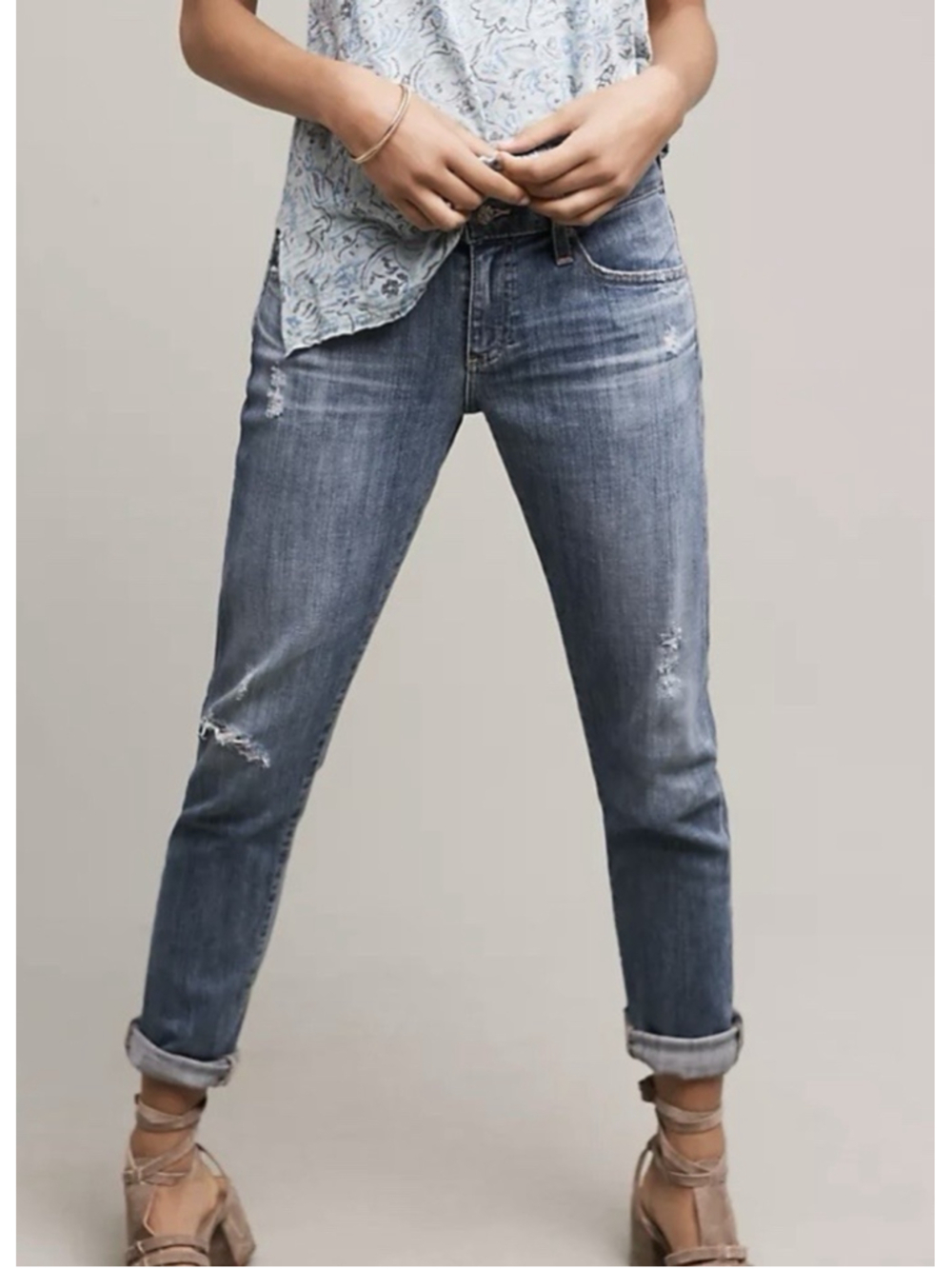 AG Anthropologie Womens Relaxed Slim Straight Blue Denim Jeans- Nolan Ankle 32